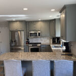 Pleasant Hill home. Cabinets and Walls by Paintmasters. Colors: Sherwin Williams Magnetic Gray and Drift of Mist