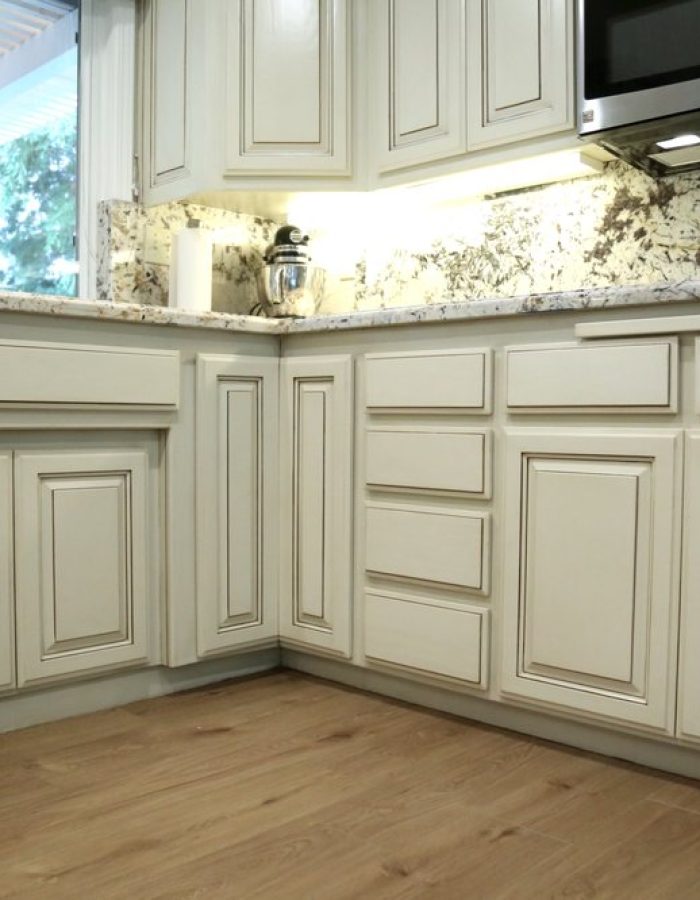 Gray and White Kitchen with Cabinets Detail