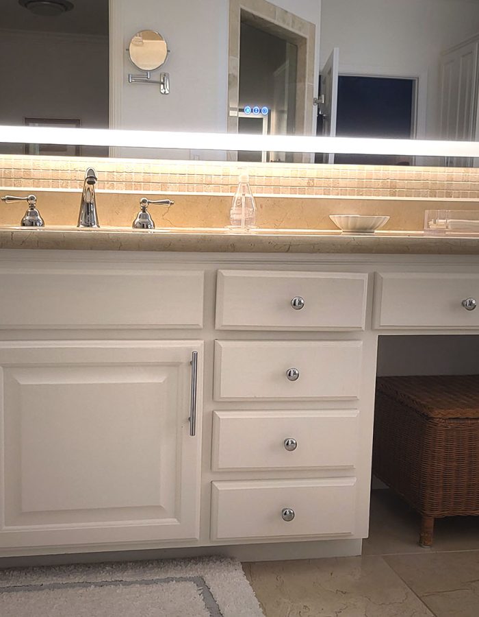 Fresh white bathroom cabinets